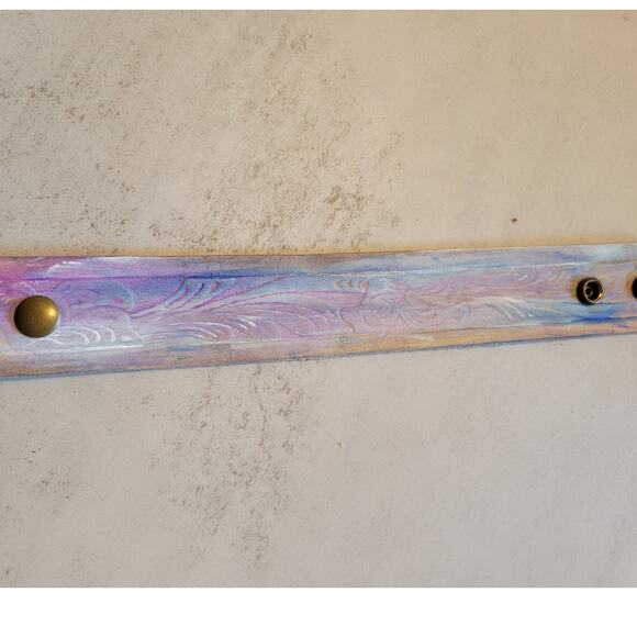 Western Boho Layering Hand Tooled Leather Bracelet Ivory Pastel - Picture 2 of 8